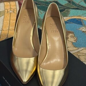Anna Metallic Gold Pointed-Toe Pumps